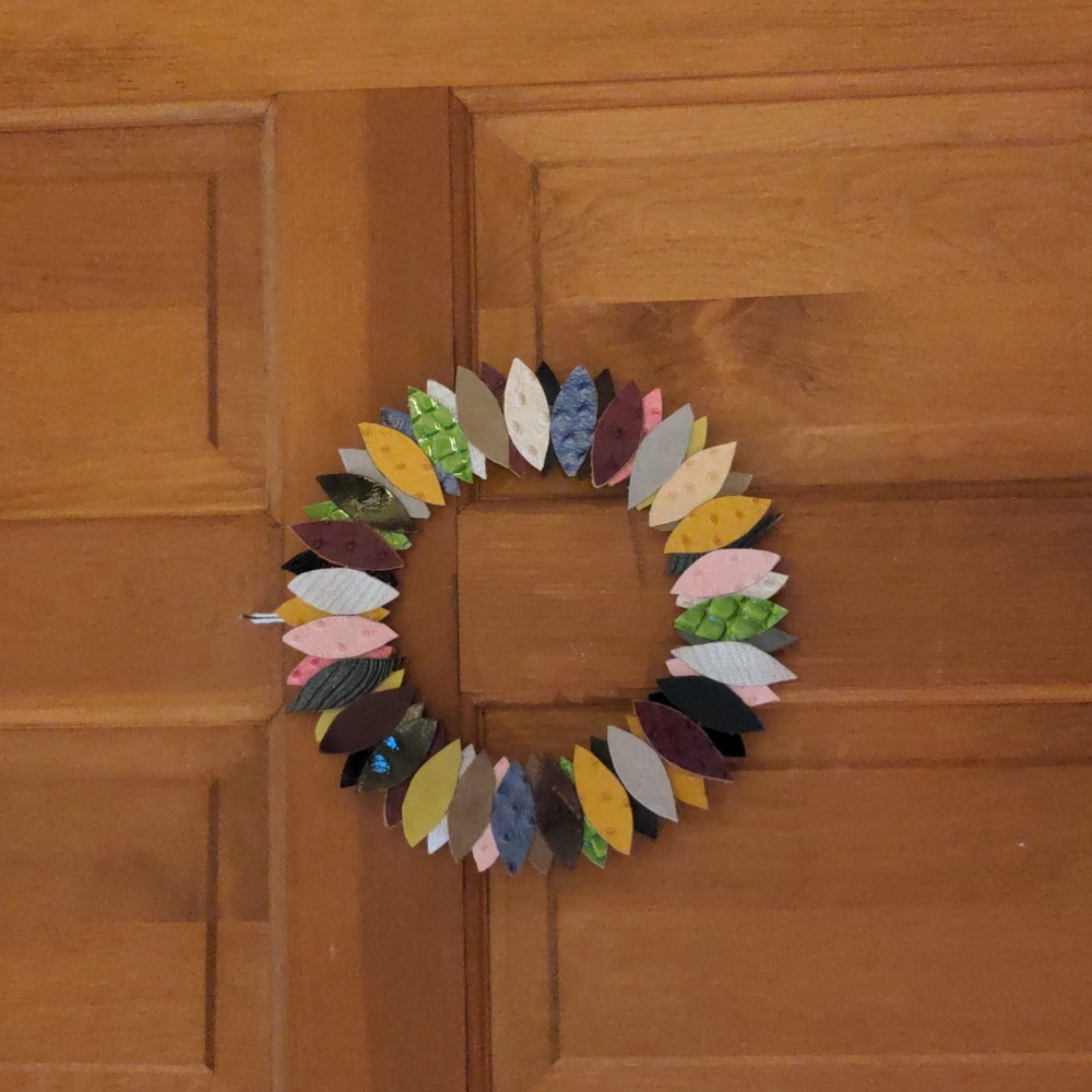 Handmade Genuine Leather Wreath Multi Color Leather Suede Leaves 10.5" - Picture 2 of 6
